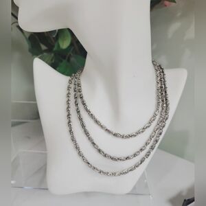 TRUE VINTAGE opera Length silver byzantine necklace Quality costume jewelry